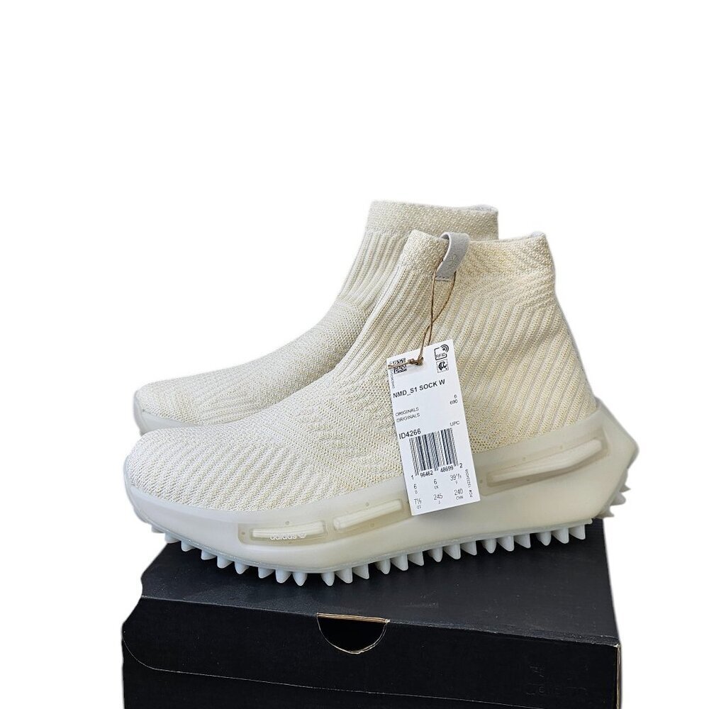 Adidas Womens NMD S1 Sock Shoes, Trainers, Sneakers, White/Beige, Size 7.5
